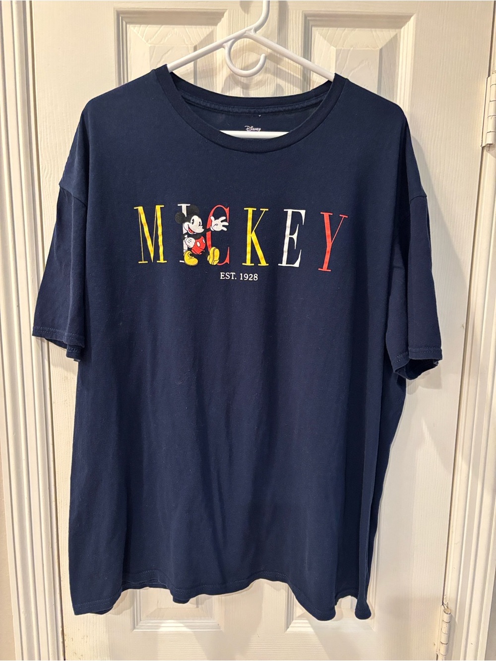 Disney Navy Mickey Mouse Logo Tee with Yellow Print